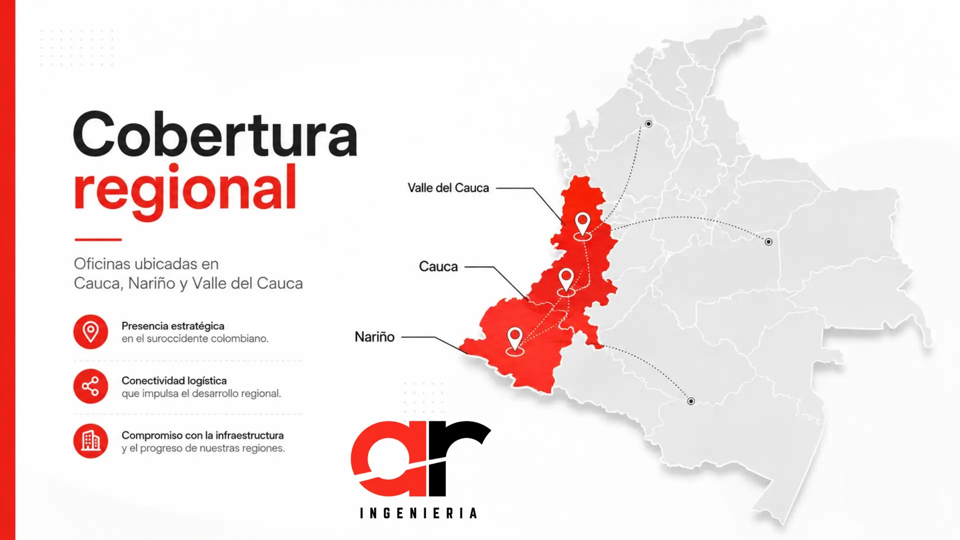 Mapa de cobertura regional en Cauca, Nariño y Valle del Cauca